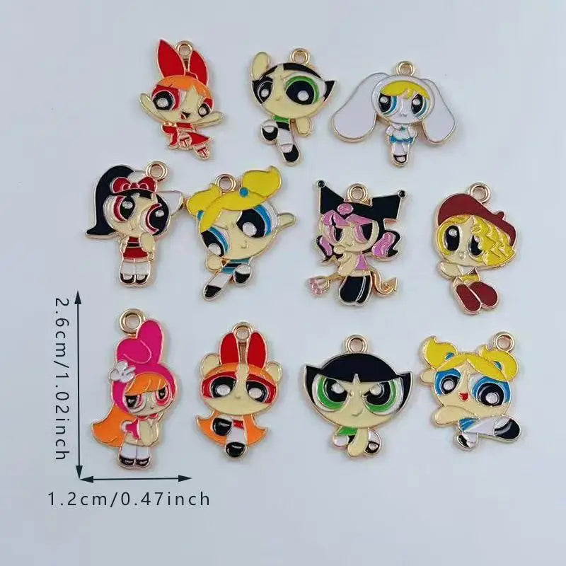 10pcs Alloy Oil-Dripping Cartoon Girl Pendant, DIY Jewelry Making Earrings Keychain Accessories