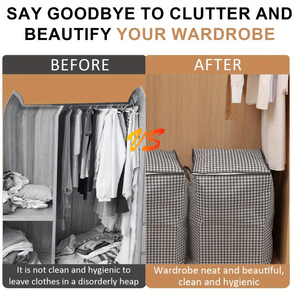Houndstooth Storage Bag Large Capacity Folding Clothes Portable Wardrobe Sorting Clothes Storage Box With Handle For Bedding