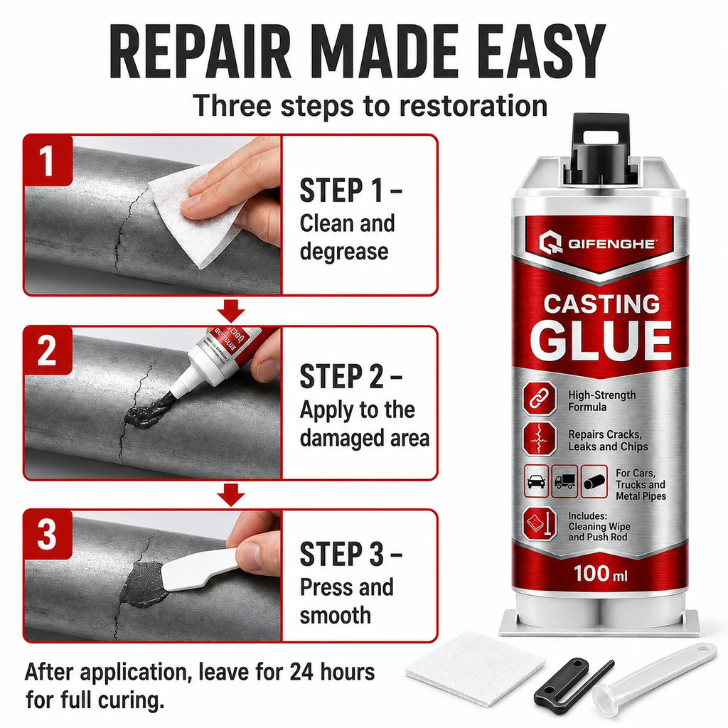 100ML QIFENGHE AB Casting Glue High Strength Cold Welding Adhesive Metal Crack Leak Repair Glue for Vehicle Pipe Cast Iron
