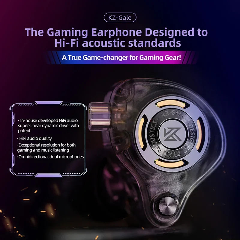 KZ Gale Earphone HIFI Bass Earbud Gaming and Music Headset Super-linear Dynamic Driver Detachable Design