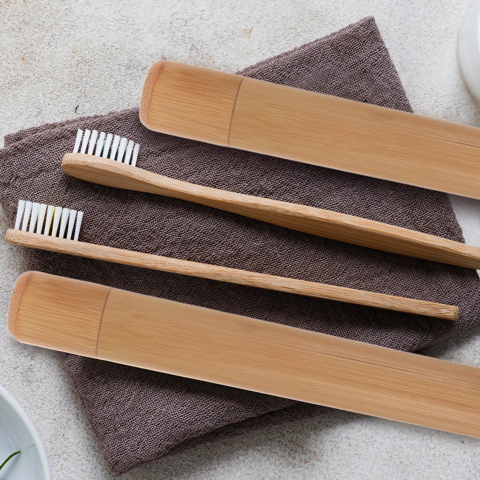 2Pcs Bamboo Toothbrush Case Portable Durable Travel Holder Lightweight for Hiking Camping Storage Tube
