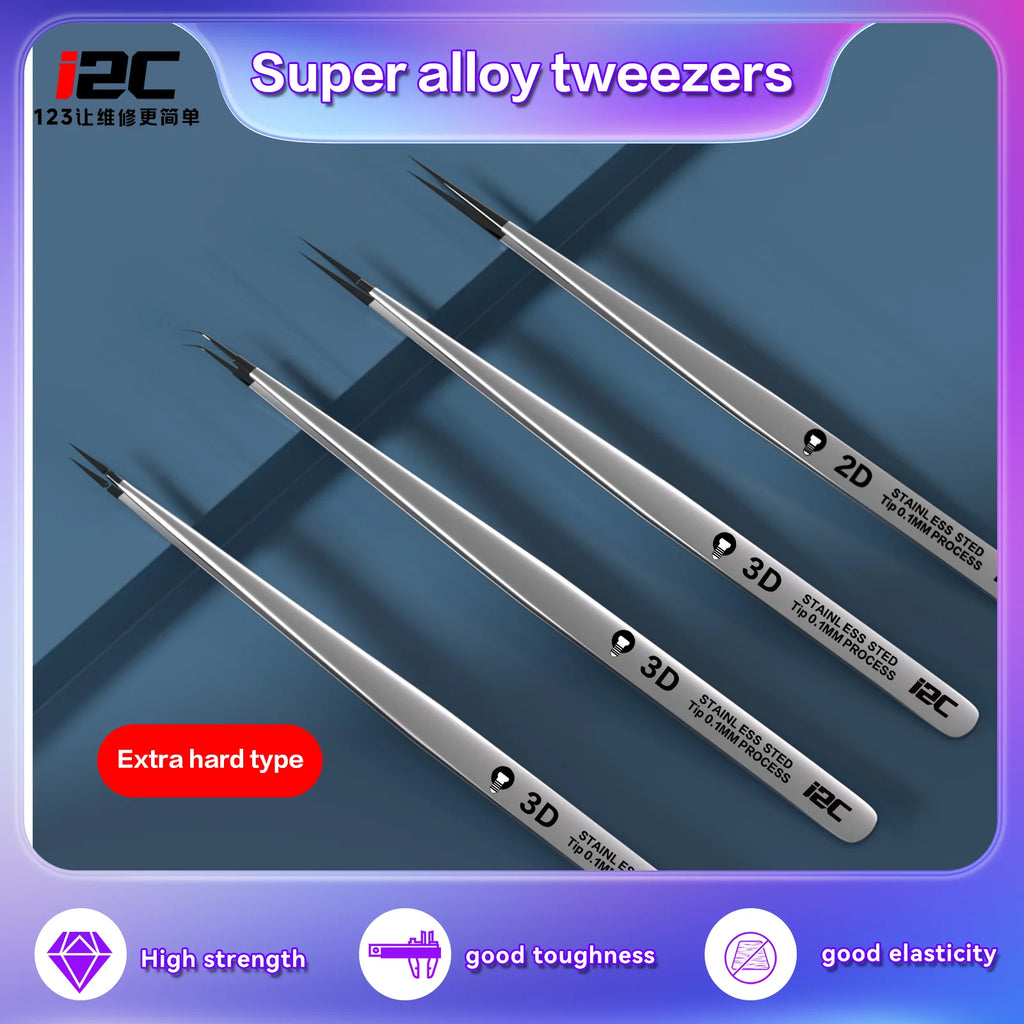 I2C 3D Electronics Extra Hard Alloy Tweezers Precision Forceps for SMD BGA SMT Mobile Phones Flying Line Repair Hand Tools Sets