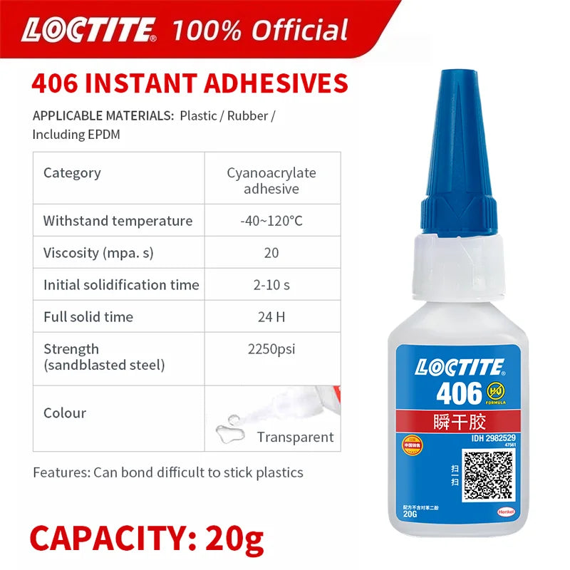 100% Original Loctite 401 403 406 480 460 415 435 454 495 498 Instant Adhesive 20g Strong Super Glue Cyanoacrylate Glue