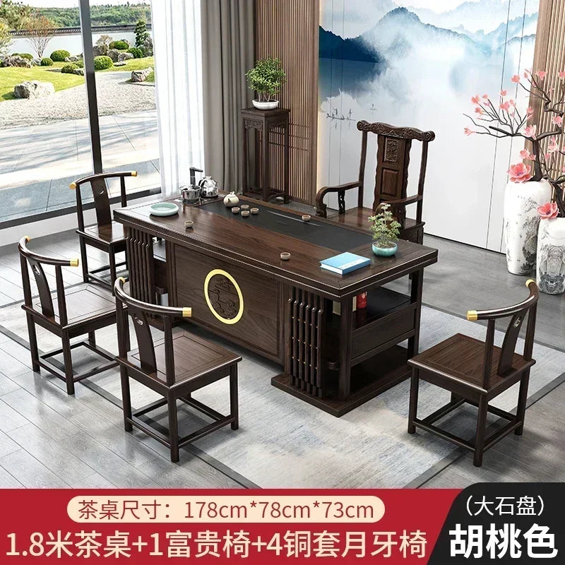 r5.13  solid wood tea table and chair combination one table five chairs coee table tea set household kung fu tea