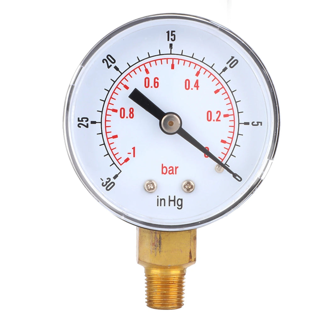 Vacuum Gauge -1-0Bar -30-0inHg 50mm 1/8 BSPT Bottom Connection for Air Water Oil Oil Vacuum Gauge Vacuum Gauge Bottom Connect