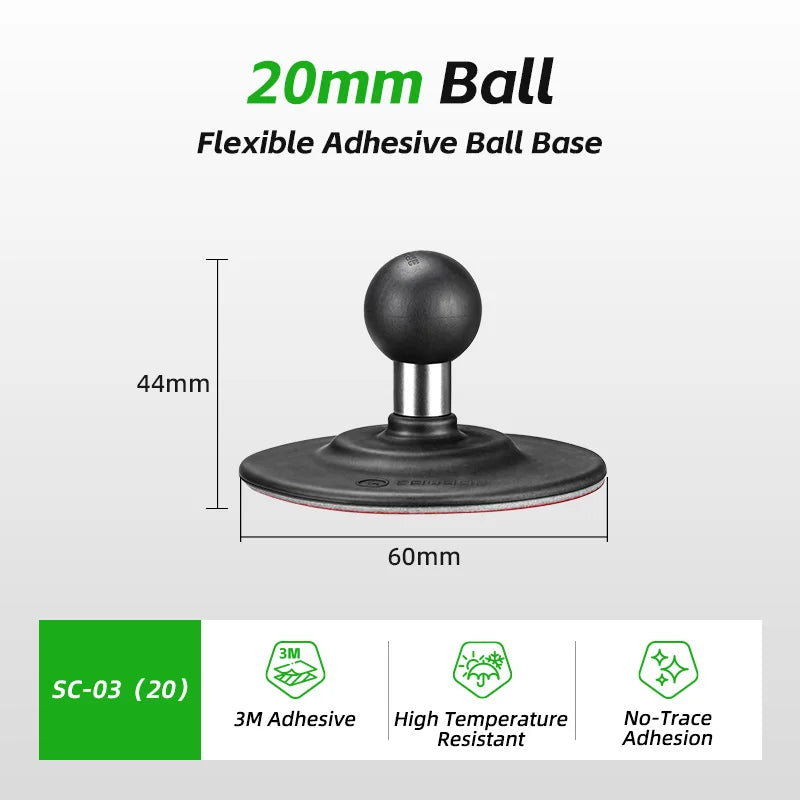 FANAUE 1 Inch Ball Mount Flexible Adhesive Suction Cup Car Dashboard Suction Cup for GPS Camera Smartphones Accessories