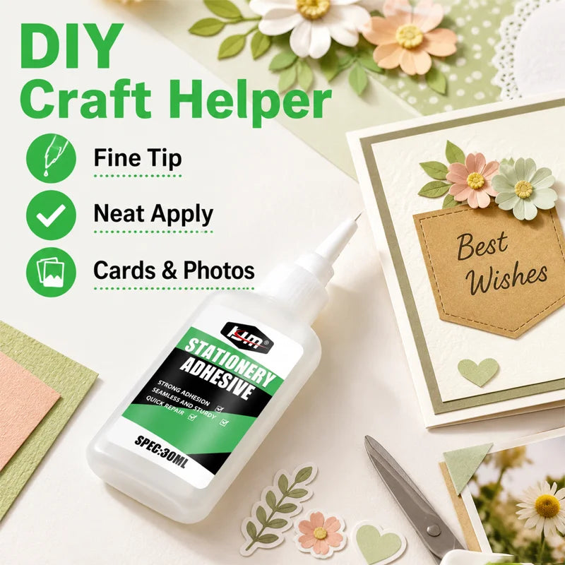 Fine Tip Stationery Paper Adhesive Clean Application Glue For Journal Card Photo Album Office School DIY Craft 30ML