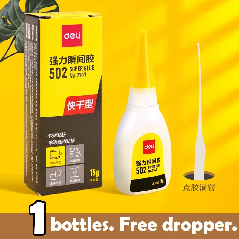 1-3pcs Deli 502 Super Glue Instant Quick-drying Cyanoacrylate Adhesive Leather Rubber Wood Metal Strong Bond Liquid Glue Tool
