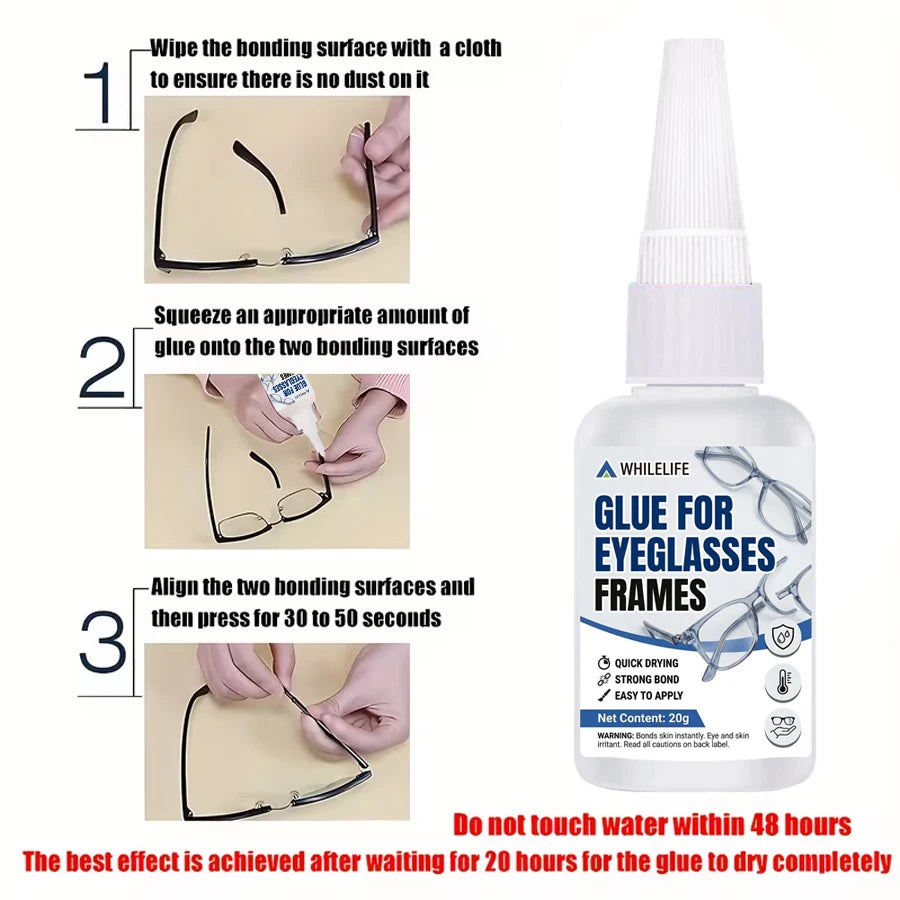 Eyeglass Frame Repair Glue, Low-Cost Clear Strong Multi-Purpose Adhesive for Glasses Frames, Rhinestones, Pearls Device Bonding