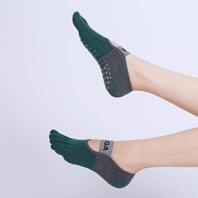Anti-Slip Women Pilates Socks Five Toe Silicone Non-Slip Yoga Socks Professional Breathable Ballet Dance Fitness Sports Socks