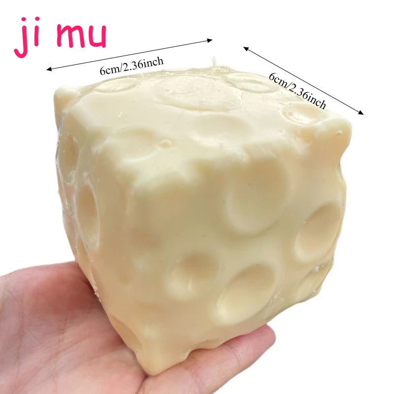 Cheese Cube Stress Ball Crunchy Squeeze Ball Squishy Toy Round Blocks Filled Fidget Toy ASMR Sensory Anti-Stress Festival Gift