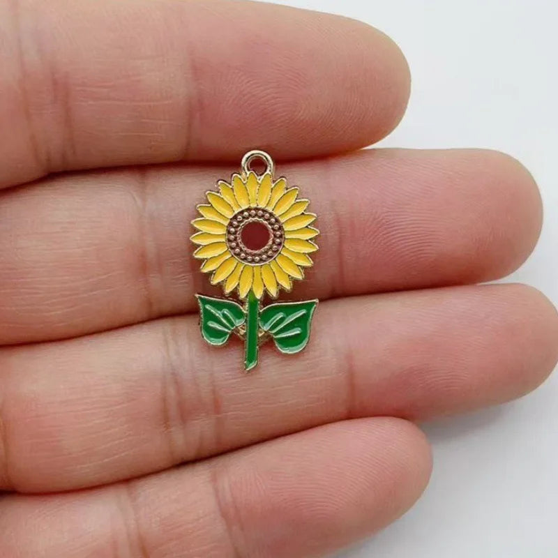 12pcs Alloy Series Drip Oil Sunflower Pendant Accessories Handmade DIY Pendant Bracelet Necklace Keychain Making
