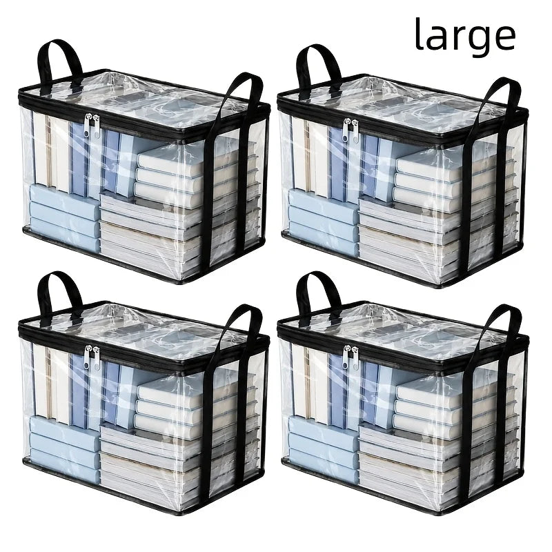 4pcs Clear PVC Storage Bag, Foldable Dustproof Organizer Bin with Handles, Double Zipper Travel Luggage Packing Cube for Clothes
