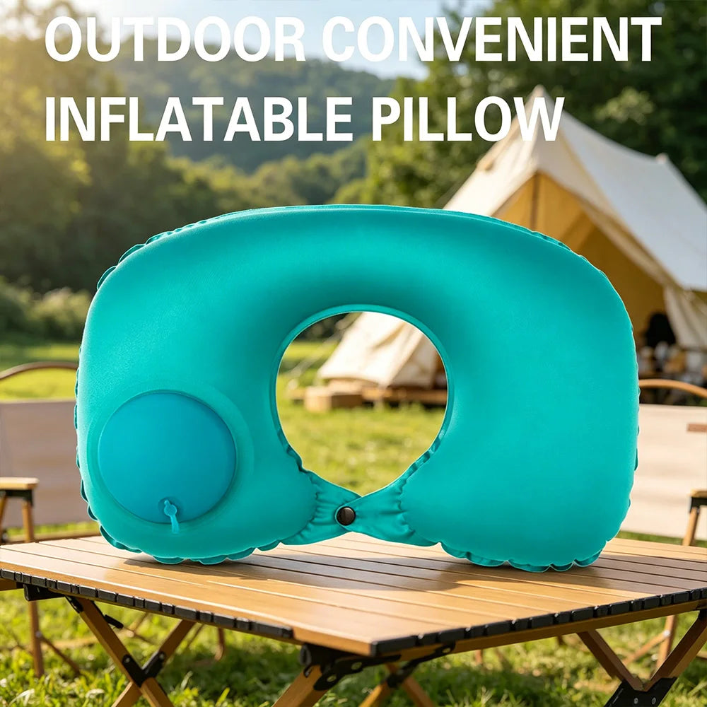 Portable Press Inflatable Neck Pillow U-Shaped Soft Support Travel Pillow for Flight Car Road Trip