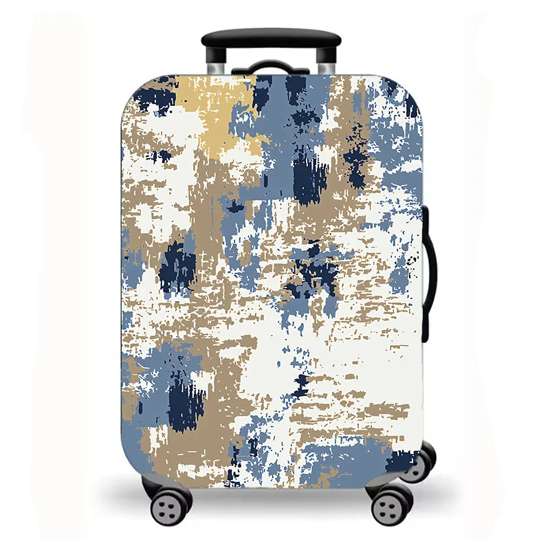 Luggage cover, abstract texture plaid butterfly flower print elastic protective cover, washable suitcase dust cover