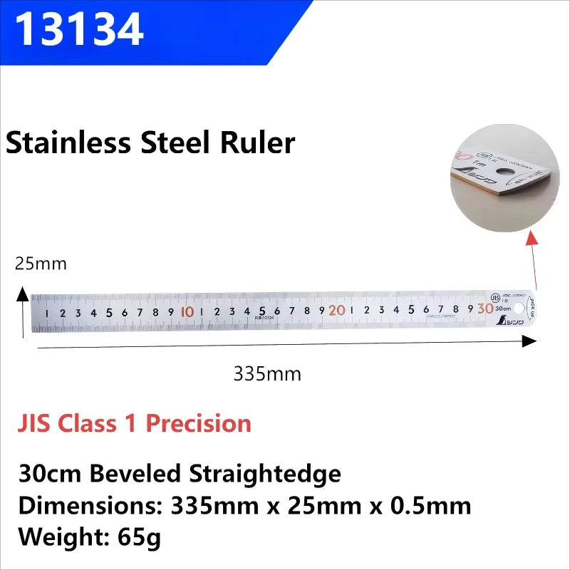 SHINWA 13131 13134 JIS Industrial-Grade High-Precision Straightedge Ruler Etched Stainless Steel Curved Ends Measuring Tool