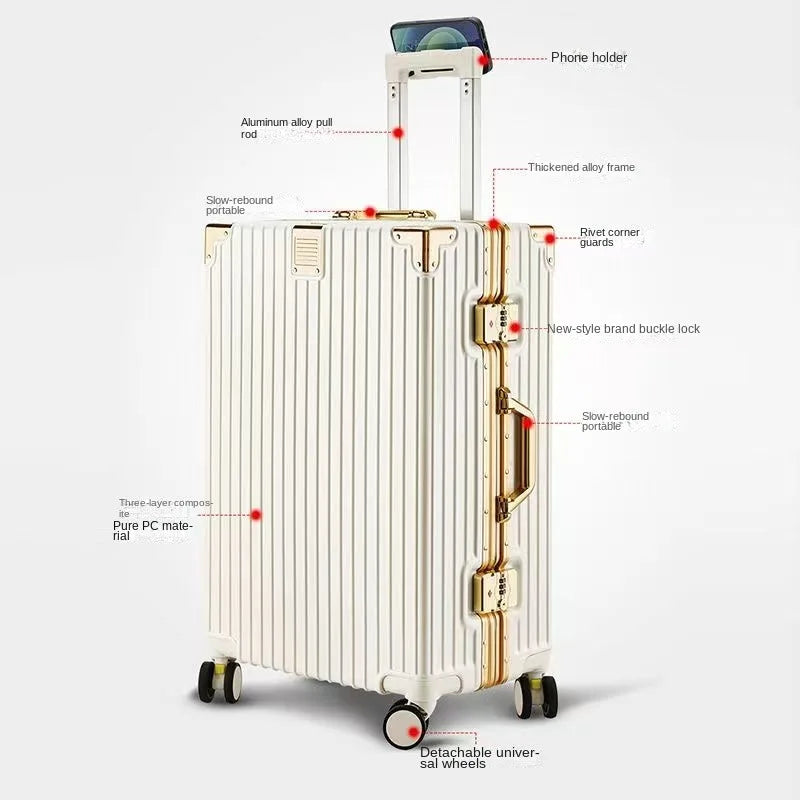 20-30inch Shockproof and Drop-resistant Suitcase Large Capacity Travel Luggage Aluminum Frame Password Lock Student Trolley Case