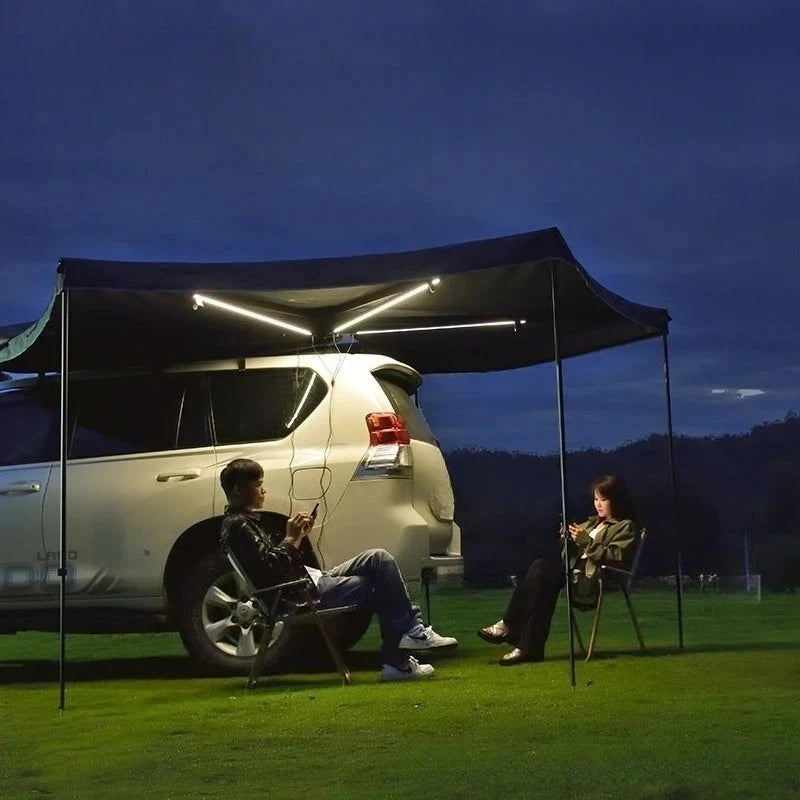 Canvas Car Awning Waterproof Heavy Duty 4x4 Camping SUV Trailer Side Aluminum Pole Sun Shelter for Overland Travel