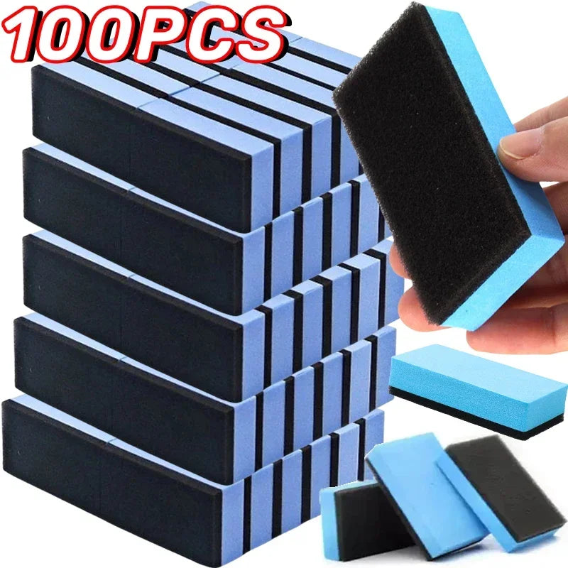 100PCS Car Ceramic Coating Sponge Applicator Glass Nano Wax Coat Sponges Blue Square Sponge and Cloth Car Cleaning Brush