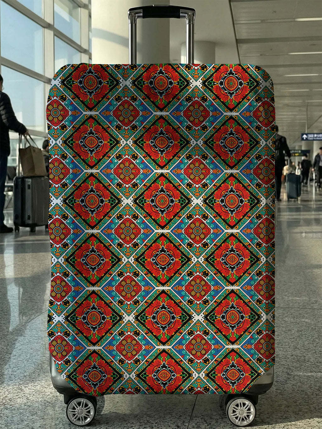 Bohemian Colorful Geometric Floral Print Luggage Cover, Suitable for 18-32 Inch Luggage Cover, Luggage Handle Glove, Travel Acce
