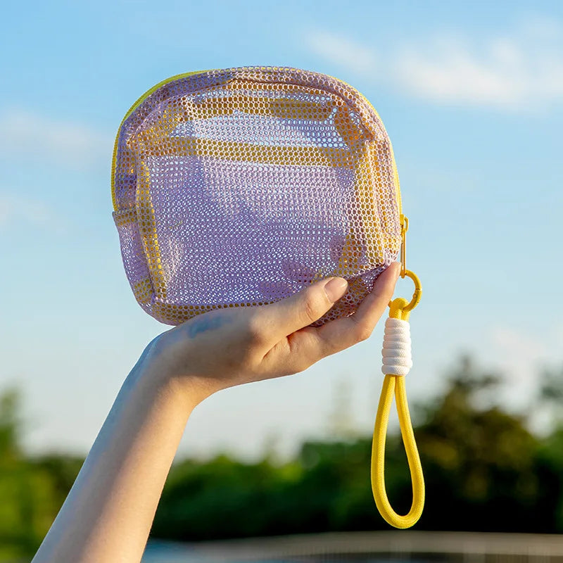 Dopamine Handheld Tofu Bag Mesh Mesh Portable Outdoor Travel Storage Bag Multi functional Makeup Bag