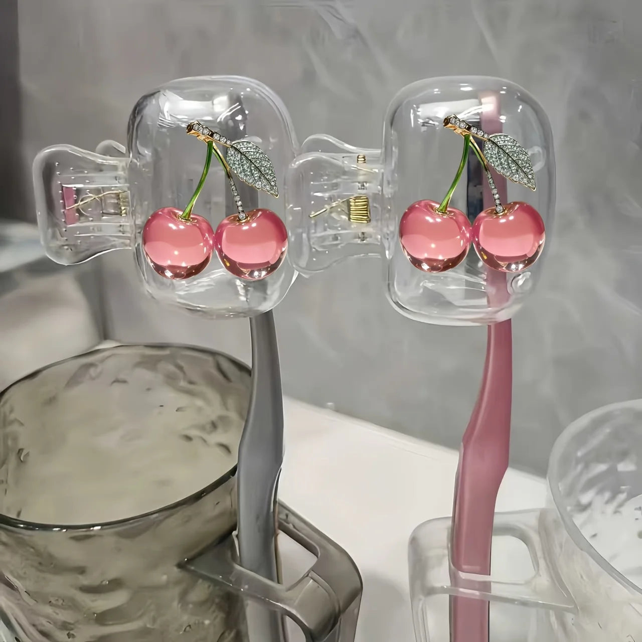 2pcs Pink Cherry Toothbrush Holder Clips Household Portable Travel Essential Toothbrush Protective Cap Storage Box Perfect Gift