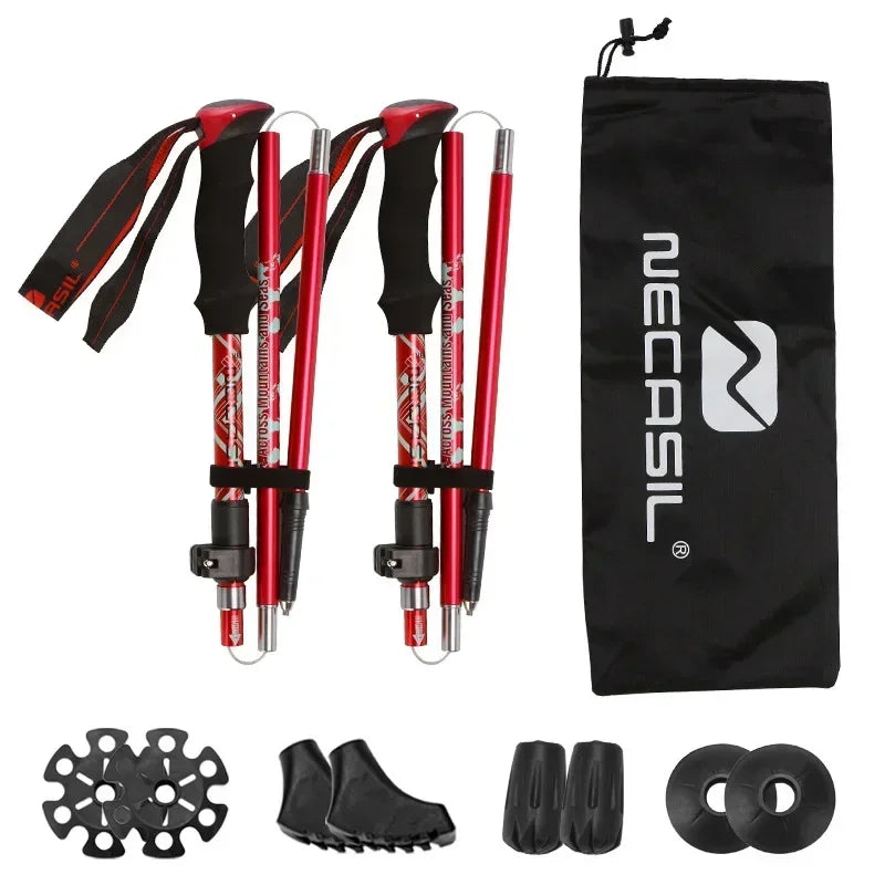 2PCS Ultralight Foldable Trekking Poles Telescopic Nordic Hiking Walking Sticks Portable Outdoor Camping Trail Running Canes