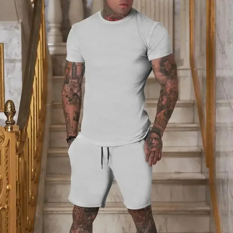 Fashionable and casual summer outdoor sports suit men's breathable T-shirt shorts casual and fashionable two-piece set tracksuit