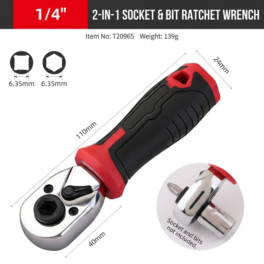 1/4" Mini Ratchet Wrench Set 72-Tooth Reversible Ratchet Socket Wrench Hex Bit Driver CR-V Hand Tools for Bicycle Car Repair DIY