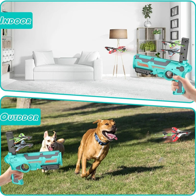 Airplane Launcher Toys for Kids Summer Outdoor Catapult Gun Foam Glider Flying Plane Toy  Game Gifts for Boys Novelty & Gag Toys