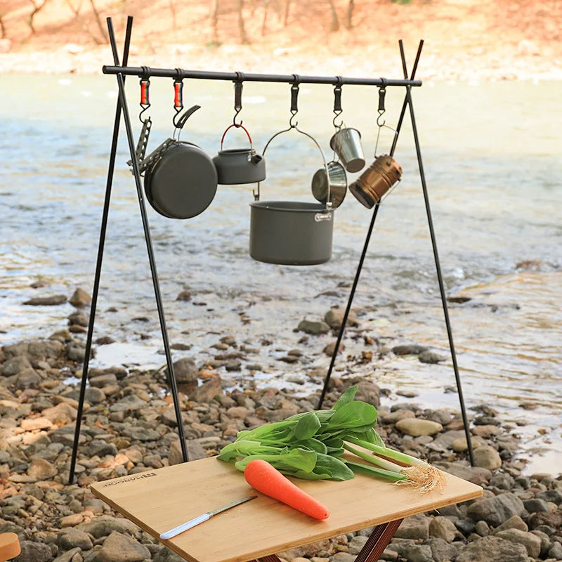 Outdoor Folding Hanging Rack, Camping Cookware and Tableware Storage Hook Rack for Outdoor Hiking, Picnic