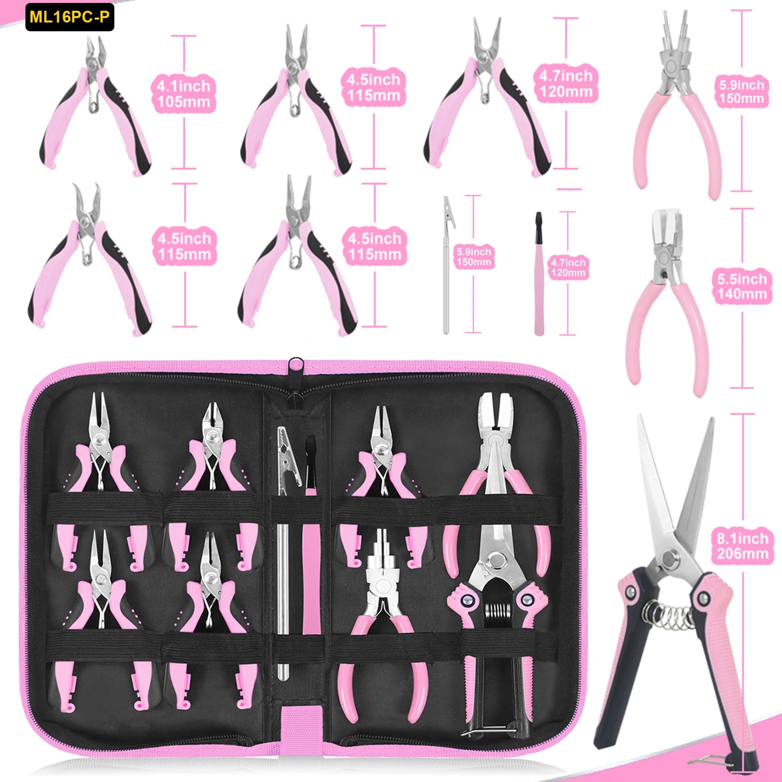 NEWACALOX Mini Jewelry Pliers Carbon Steel Jewelry Plier Sets Round Curved Needle Nose Beading Tool Kit for DlY Jewelry Making