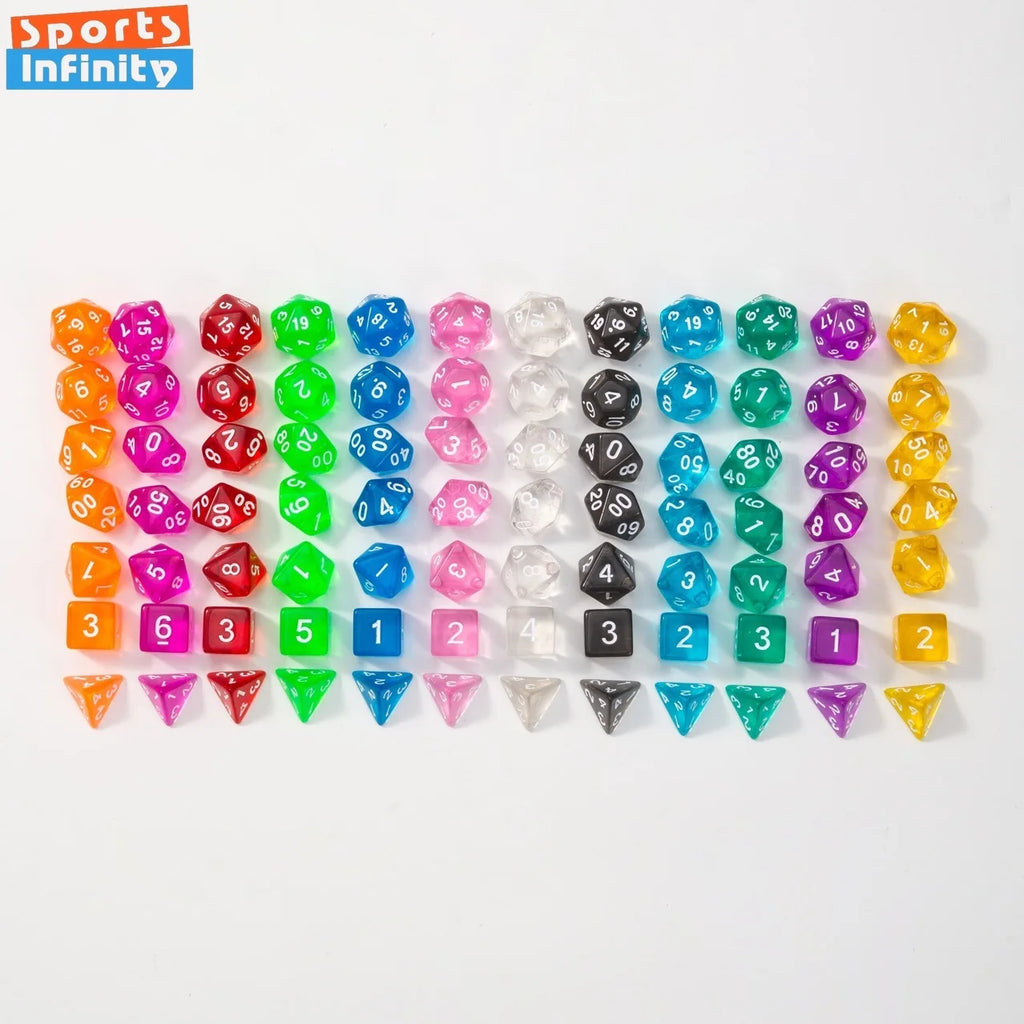7Pcs/set Transparent Dice Polyhedral Dice Set for Dnd Tpg Trpg Cthulhu D20 D12 D10 D8 D6 D4 Table Board Games Number Dice Kit