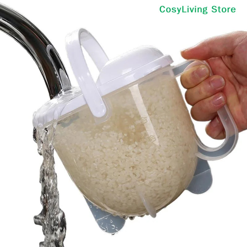 1Pcs Rice Wash Strainer Bowl With Lid Rice Strainer With Handle Convenient Multifunctional Kitchen Items For Grain Beans
