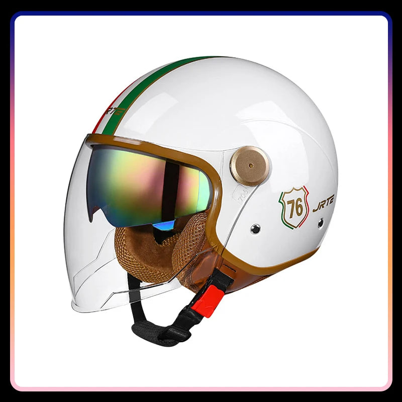 Men's Open Face Motorcycle Helmets Daul Lens Women Vintage Retro 3/4 Open Half Helmet Moto Equipment Double Visor Jet Helm DOT