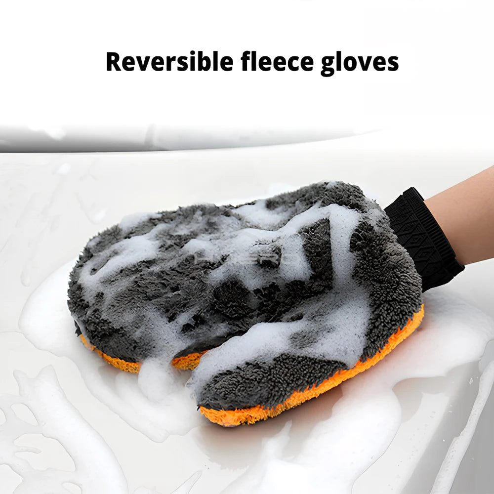 Auto Paint Care Wash Gloves Double Face Coral Velvet Bear Paw Beauty Cleaning Thumb Bicycle Tire Sponge Brush Tools Orange Gray