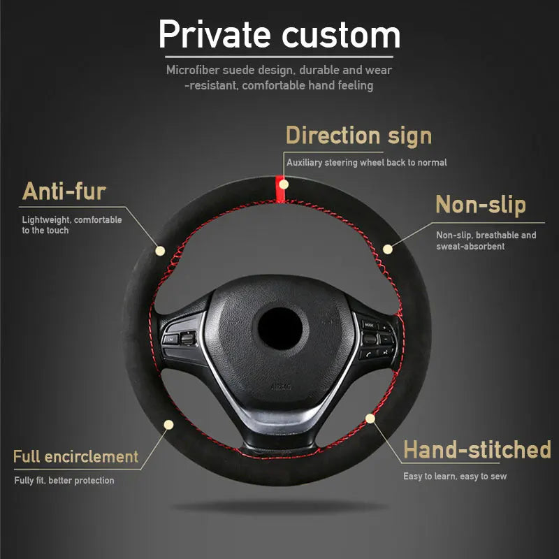 Premium Fur Steering Wheel Cover Universal Car Steering Wheel Braid Cover with Needles and Thread Anti Slip Interior Protector