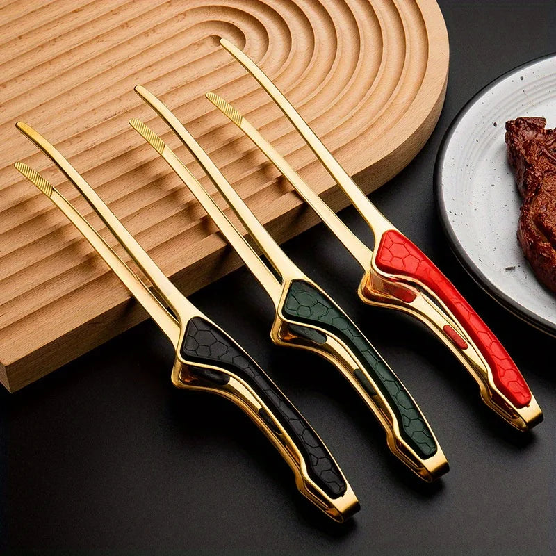 1pc Stainless Steel Kitchen Tongs, Serving Tongs for Cooking, Metal Food Tongs with Non-Slip Comfort Grip, Non-Stick Cooking Ton