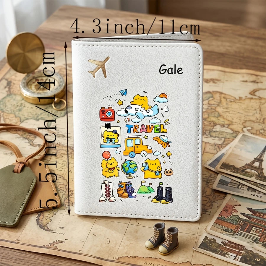 Personalized Name Text Passport Holder, Cute Cartoon Passport Case, Passport Cover And Document Organizer, Travel Ticket Holder