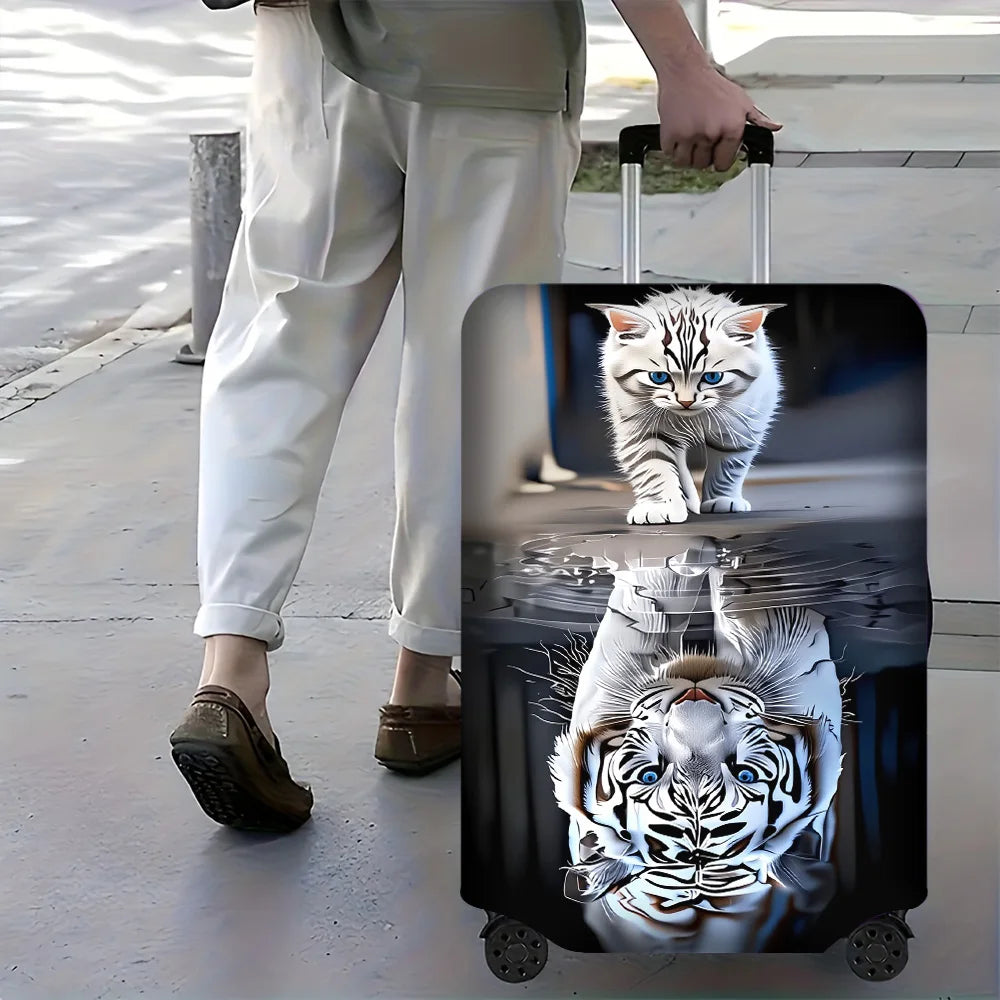 1 PC mirrored cat and tiger cover for luggage sizes 18 – 32 inches; dust and elastic travel accessories to protect your lugga