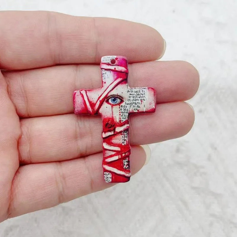 10pcs Halloween Acrylic Cross Ghost Earrings Necklace Accessories DIY Crafts Pendant