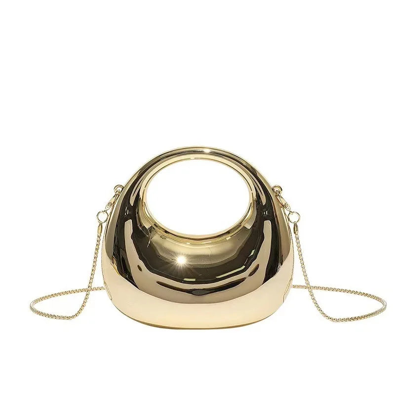 New Acrylic Metallic Gloss Half Moon Party Banquet Bag Women's Luxury Handbag Chain Crossbody Bag Small
