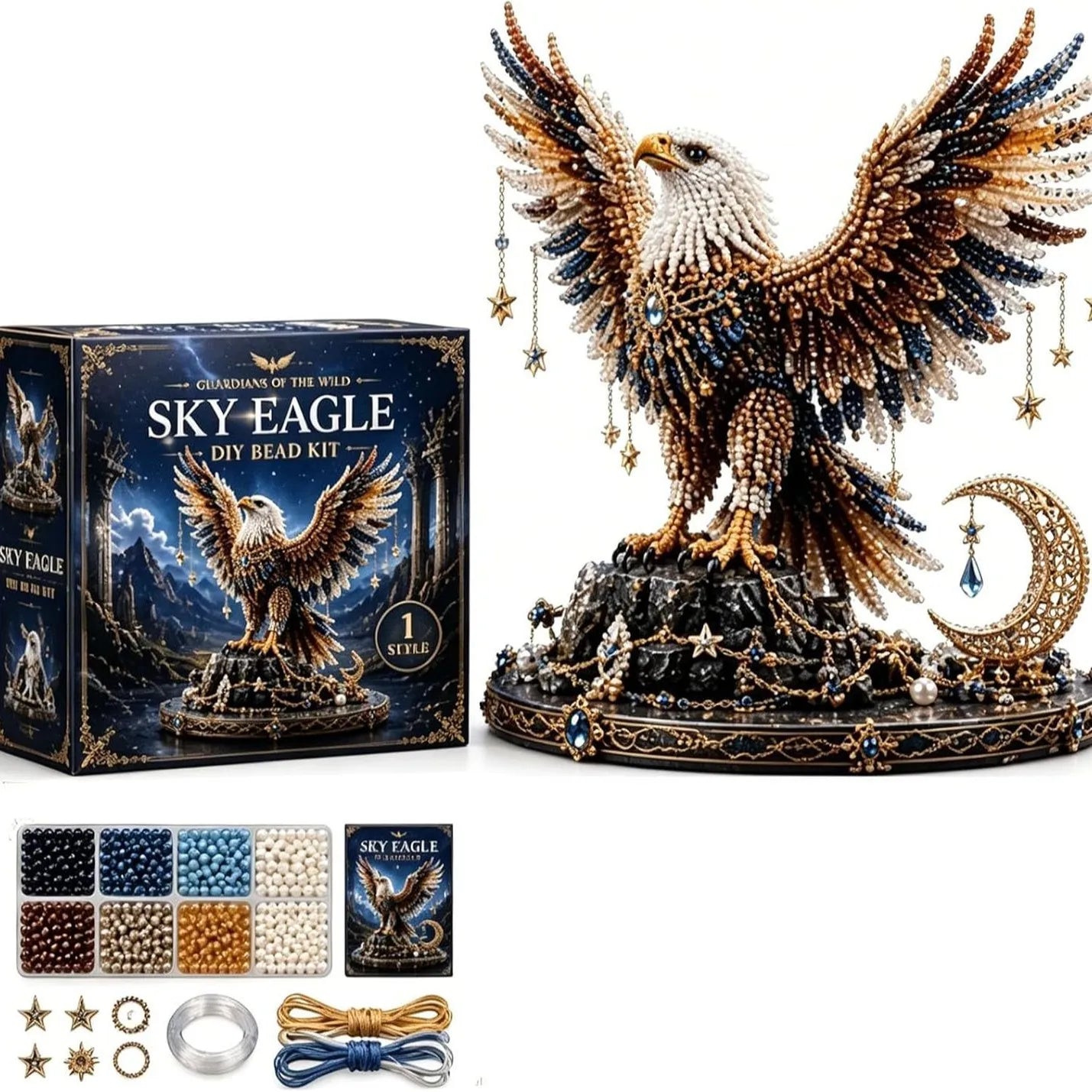 Wild Animal DIY Bead Craft Set, Eagle Deer Wolf Unicorn Beading Assembly Kit For Handmade Art Hobby Decor Accessory