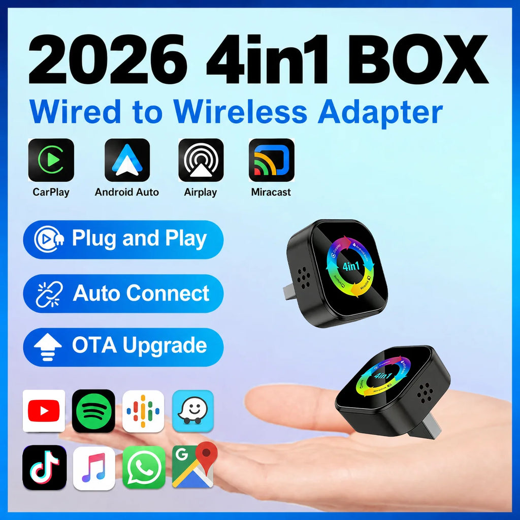 2026 4 in 1 Wireless CarPlay Dongle Android Auto Adapter Airplay Mirror Link for Apple Android USB Plug and Play 5GHz WIFI