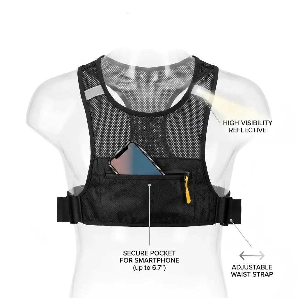 Reflective Running Chest Bag Fits 6.7" Phone - Breathable Lightweight for Marathon, Cycling, Hiking