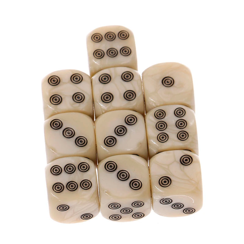16mm 10pcs Round Corners 6-sided D6 Dice Set Acrylic Ivory Dice For Board Game Entertainment Party Cubes  Accessories