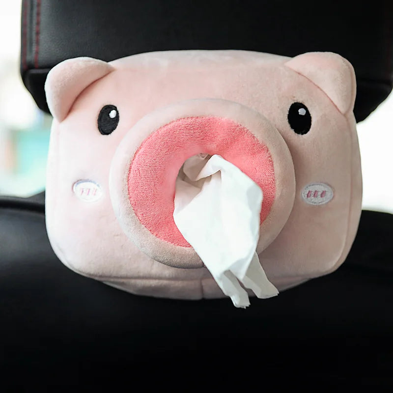 1Pc Cute Cartoon Plush Tissue Storage Bag Hanging Tissue Box for Car Seat Back Armrest Sun Visor Interior Decor Accessory Friend