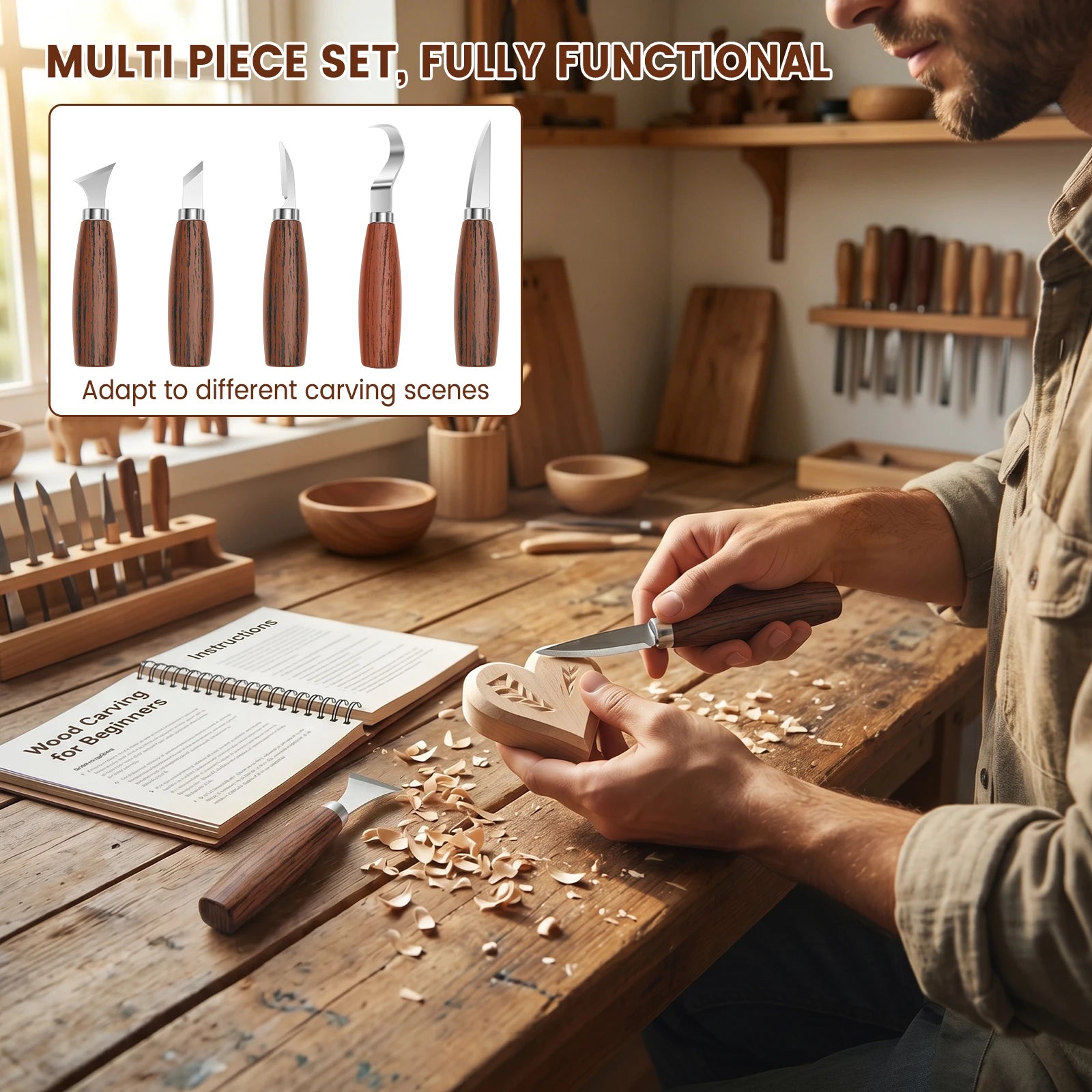 Wood Carving Tools Knife Kit for Whittling Spoon Ergonomic Carving Chisel Set Sharp Whittling Knife for Beginners Woodworking
