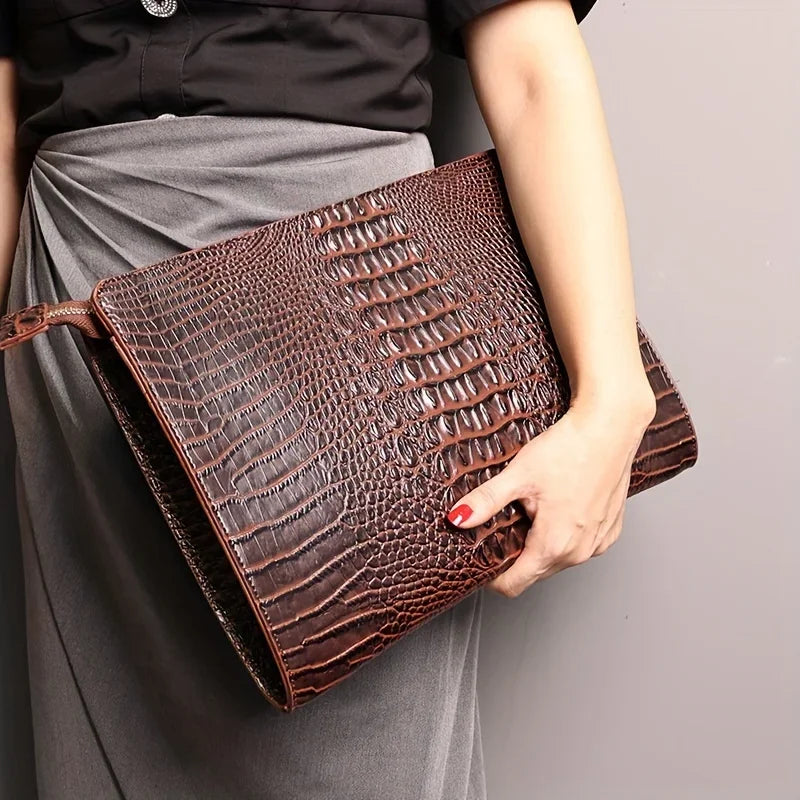 Luxury Crocodile Pattern Men Clutch Bags Brand Designer Business Bag iPad Handbags Fashion Soft Leather Envelope Bag Male Wallet