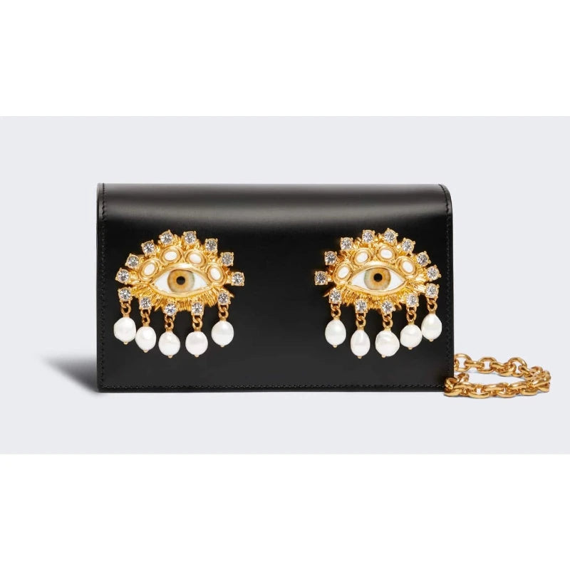 Luxury Designer Clutch Evening Bag Female High Quality Eye Motif Pearl Tassel Crystal Chain-Link Accents Elegant Shoulder Bag